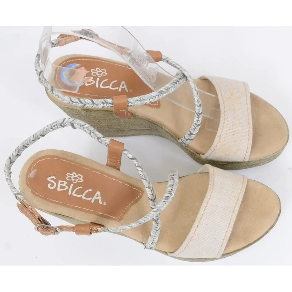 Sbicca Lunetta Metallic Braid Sandal Wedge Platform Heel Women's Size 8 Vacation